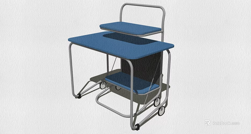 Blue Upholstered Leisure Chair With Metal Frame Rolling Wheels And Storage Shelf 3d model 