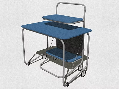 Blue Upholstered Leisure Chair With Metal Frame Rolling Wheels And Storage Shelf 3d model