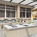 Kindergarten Bright Open Space With Large Windows Children's Activity Tables Green Plants And Decorative Paintings