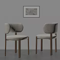 Single Chair With Light Beige Fabric Modern Design Wooden Legs And Wall Art