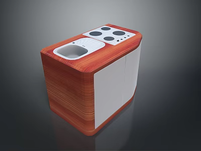 Compact Computer Device With Wooden Surface White Body Control Panel Circular Buttons And Rectangular Slot 3d model