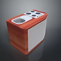 Compact Computer Device With Wooden Surface White Body Control Panel Circular Buttons And Rectangular Slot