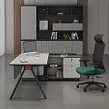 Modern Office Desk With Glass Top Ergonomic Chair Computer Monitor And Plant