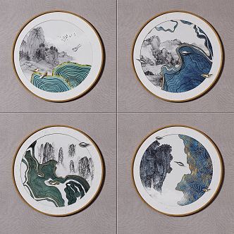 New Chinese Round Frame Painting Round Decorative Painting 3d model