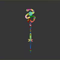 Enchanted Magic Staff With Green Coiled Top Blue Gemstone And Golden Accents