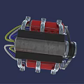 Red Silver Black 3D Modeled Mechanical Engine With Cylindrical Parts And Metal Pipes