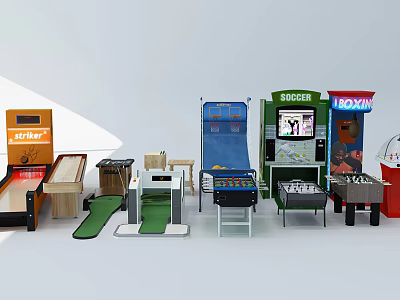 Diverse Entertainment Appliances Featuring Arcade Machines Foosball Tables Mini Golf And Boxing Games 3d model