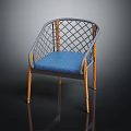 Casual Leisure Chair With Woven Backrest And Armrest Wooden Legs Blue Cushion