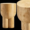Three Natural Wood Round Side Tables With Unique Curved Sculptural Design