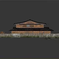 Traditional Building With Black Tile Roof Wooden Structure And Enclosure Wall Design