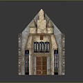 Gothic Style Architectural Building Model With Stone Exterior Stained Glass Windows And Roof Hole