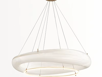 Modern White Circular Chandelier with Suspended Chains and Built in Lighting for Contemporary Spaces 3d model