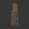 Wooden Water Tower Structure With Metal Ladder And Isolated Dark Background