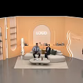 Public Office Space With Orange Walls Arched Design Sofa Area And Plants