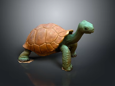 Green Turtle With Brown Carapace 3D Sculpture Figure Standing On Dark Surface 3d model