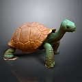 Green Turtle With Brown Carapace 3D Sculpture Figure Standing On Dark Surface