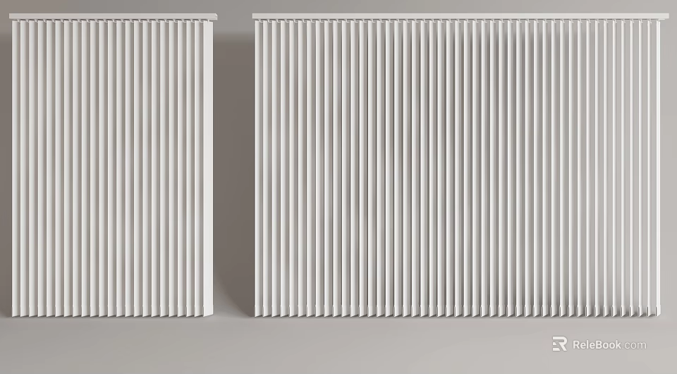 Modern White Vertical Striped Curtains For Home Interior Window Design 3d model