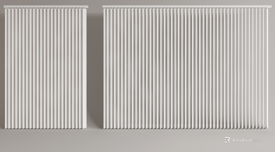 Modern White Vertical Striped Curtains For Home Interior Window Design 3d model 