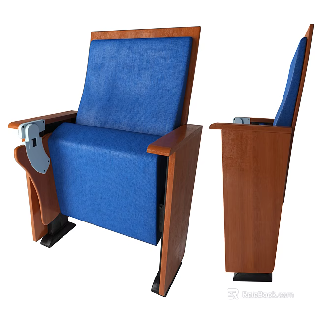 Comfortable Blue Office Chair With Wooden Armrests Metal Adjustment Mechanism And Ergonomic Design For Workspace 3d model 
