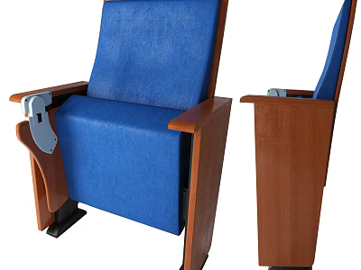 Comfortable Blue Office Chair With Wooden Armrests Metal Adjustment Mechanism And Ergonomic Design For Workspace 3d model