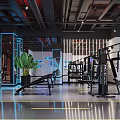 Modern Gym Interior With Professional Fitness Equipment Mirrored Walls And Bright Lighting