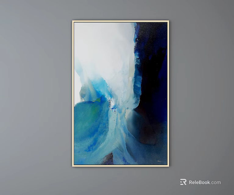 Abstract Painting Featuring Fluid Blue White Black Hues And Modern Artistic Texture 3d model 