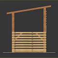 Wooden Pergola Structure With Slatted Roof Supporting Columns And Side Railings