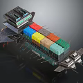 Aerospace Mechanical Structure Of Orbital Station With Colorful Containers Thrusters And Antennas