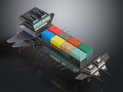 Aerospace Mechanical Structure Of Orbital Station With Colorful Containers Thrusters And Antennas 3d model