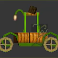 Decorative Wooden Carriage With Green Frame Lanterns Basket Structure And Wooden Wheels