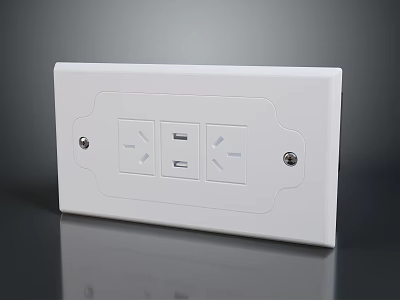 White Computer Power Socket With USB Port And Dual Three Pin Outlets 3d model