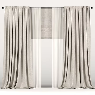 Elegant Beige Textured Curtains With Sheer Layers For Modern Home Interior 3d model