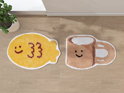 Adorable Fish Shaped Yellow And Mug Shaped Brown Rugs With Smiley Faces And 33 Motifs 3d model