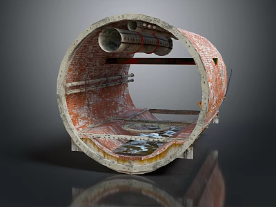 Industrial Pipeline Internal Structure With Metal Components Circular Design And Rusty Surface 3d model