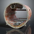 Industrial Pipeline Internal Structure With Metal Components Circular Design And Rusty Surface