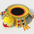 Colorful Kids Outdoor Play Equipment Featuring Yellow Chicken Design Trampoline With Safety Net And Slides
