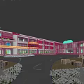 Modern Colorful School Building With Large Glass Windows And Spacious Courtyard