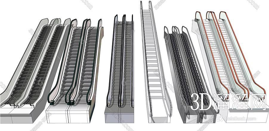 Different Types of Elevator 3D Models Including Escalators and Staircases 3d model 