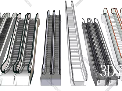 Different Types of Elevator 3D Models Including Escalators and Staircases 3d model