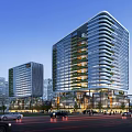 Modern High Rise Office Buildings Featuring Sleek Architectural Design Green Spaces And Urban Roads
