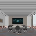 Modern Conference Room Interior With Long Conference Table Multiple Chairs And Large Screen 3d model