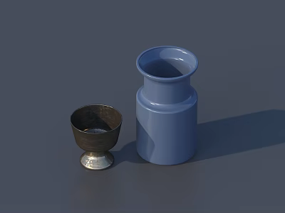 Industrial Equipment Featuring Tall Blue Container and Small Metallic Container on Grey Background 3d model