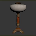 Vintage Table Lamp With White Glass Shade Red Marble Column And Brass Base