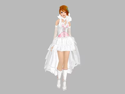 Woman Wearing White Lace Dress With Pink Corset And White Boots Standing Gracefully 3d model