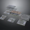 Decorative Square Stone Slab Components With Textured Surfaces Intricate Patterns And Wooden Plank