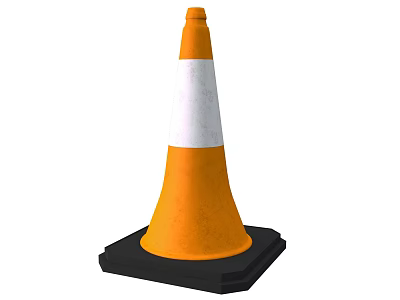 Orange And White Striped Traffic Cone With Black Base For Road Safety Applications 3d model
