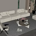 Modern Beige Sofa and Coffee Table Set with Ottoman in Bright Living Room