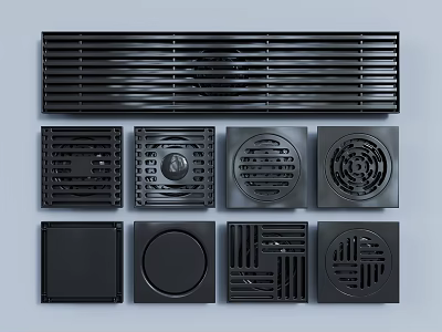Modern Bathroom Accessories Black Floor Drains With Various Stylish Designs And Shapes 3d model