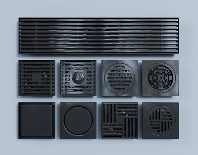 Modern Bathroom Accessories Black Floor Drains With Various Stylish Designs And Shapes 3d model