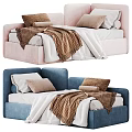 Modern Plush Upholstered Kids Bed With Cozy Bedding In Two Popular Colors Pink And Blue